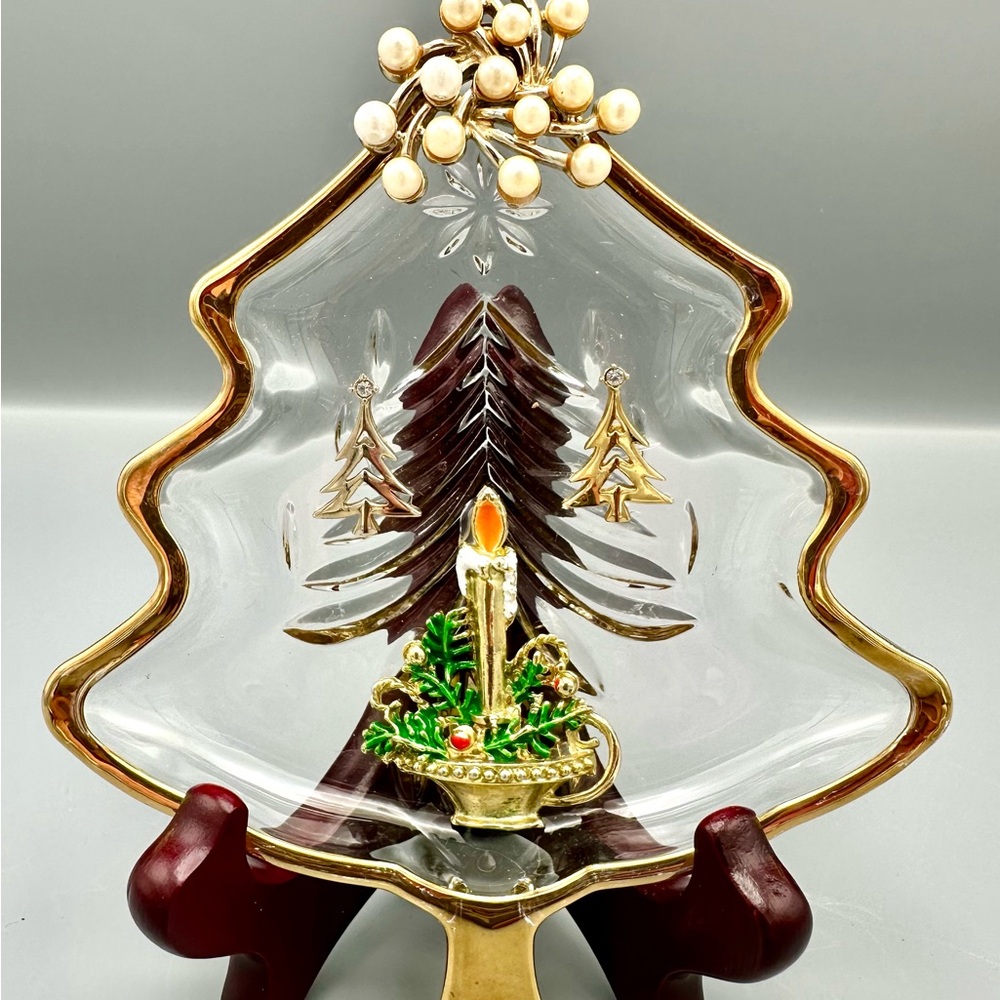 Vintage Crystal Christmas Tree Candy Dish Jewelry Art Piece